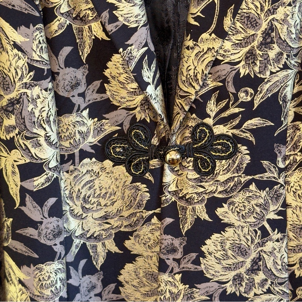 Soft Surroundings Moonstruck Metallic Gold Brocade Blazer Jacket Large Holiday - Picture 8 of 11
